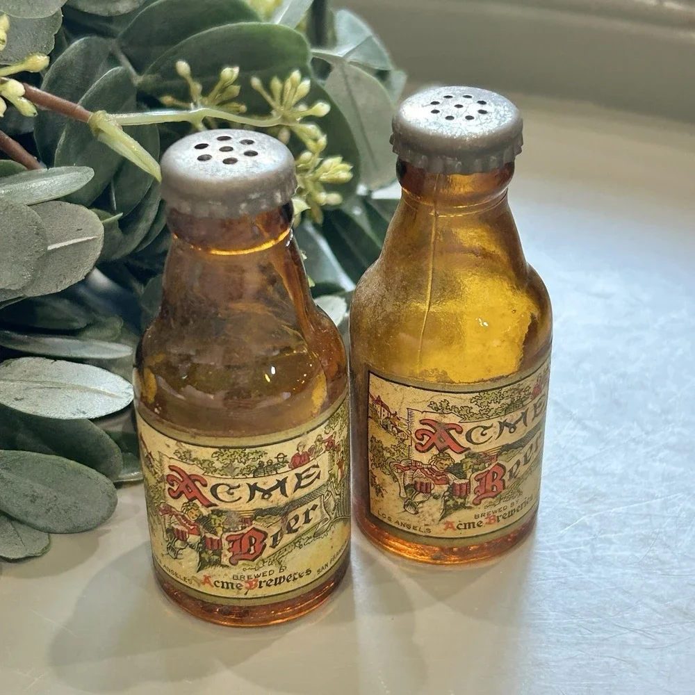 Vintage ACME Beer‎ Miniature Salt And Pepper Shakers Los Angeles/San Fran, CA